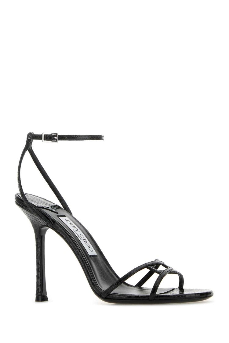Jimmy Choo Black Leather Leo 100 Sandals