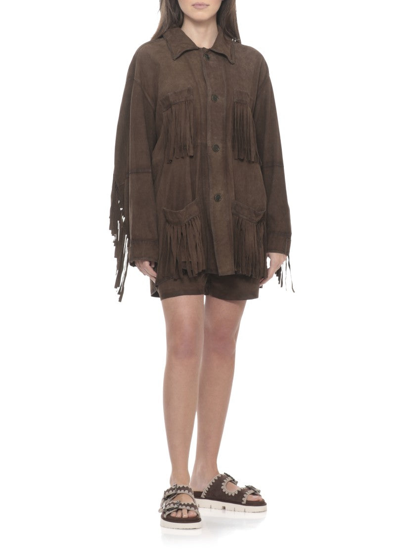 Mou Brown Front Straps Suede Sandals