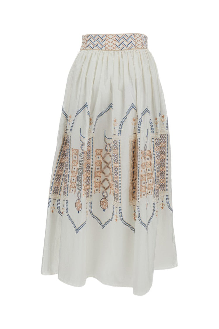 Emporio Sirenuse Embroidered Cotton Poplin Long Skirt