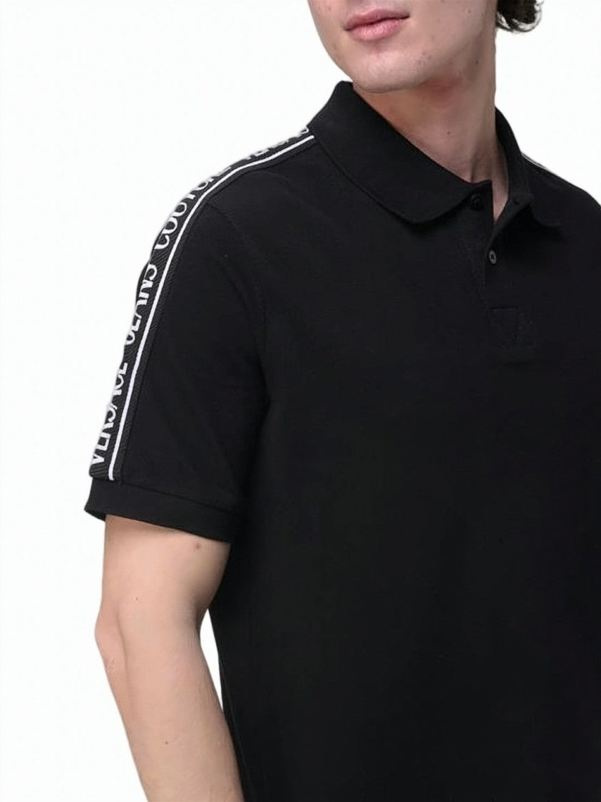 Versace Short-Sleeve Black Polo Shirt With Branded Tape Detailing