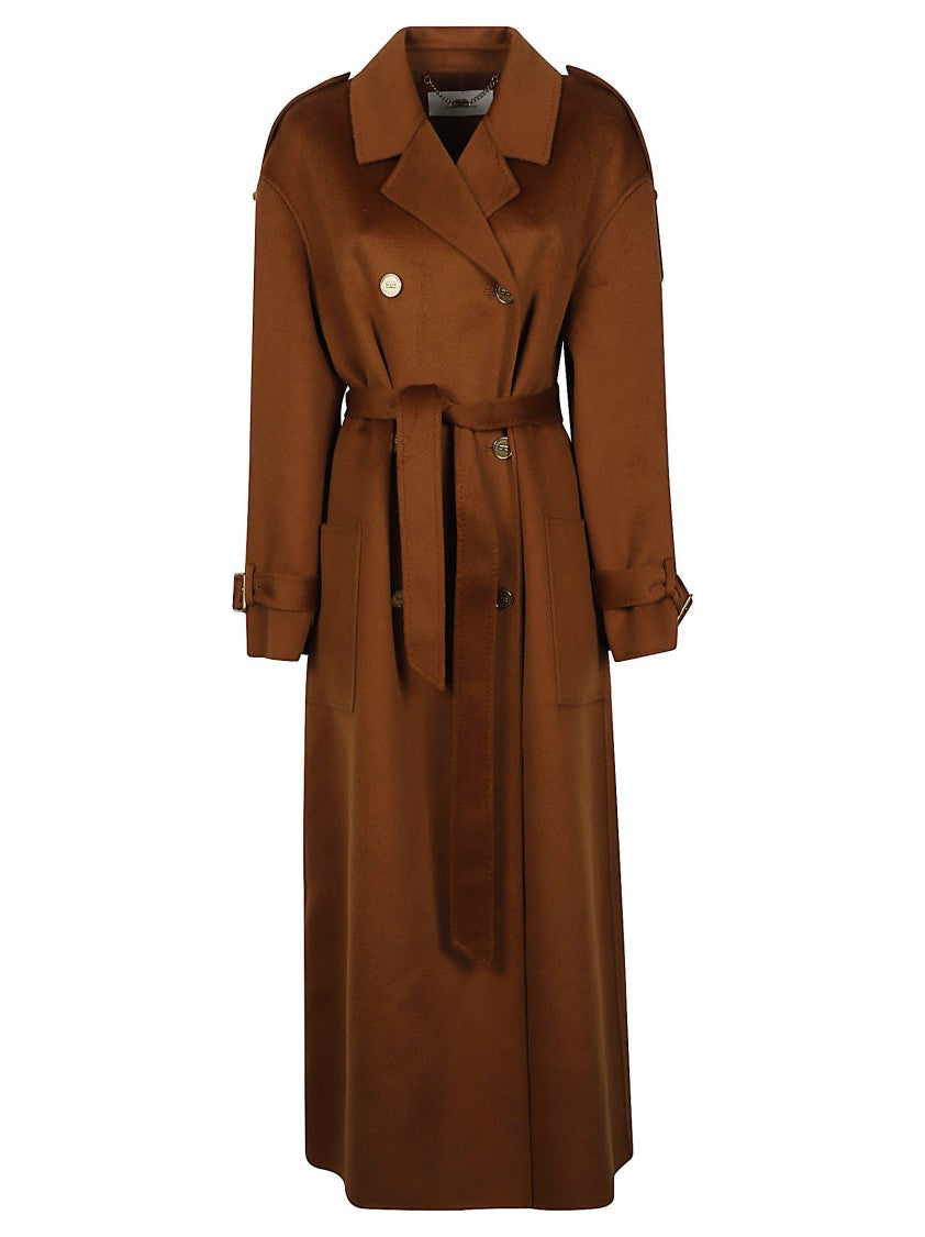 Elisabetta Franchi Belted Double-Breasted Wool Long Coat