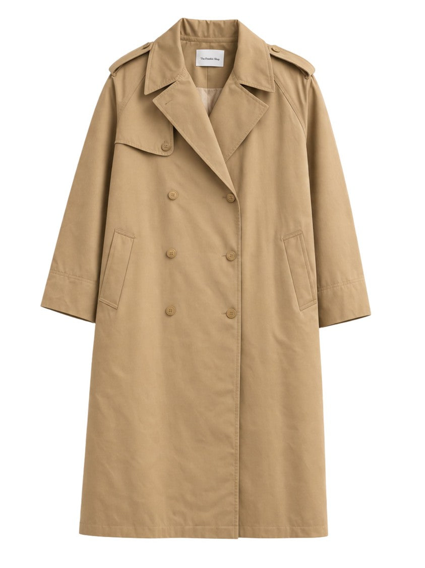 The Frankie Shop Beige Loose Fit Cotton Trench Coat