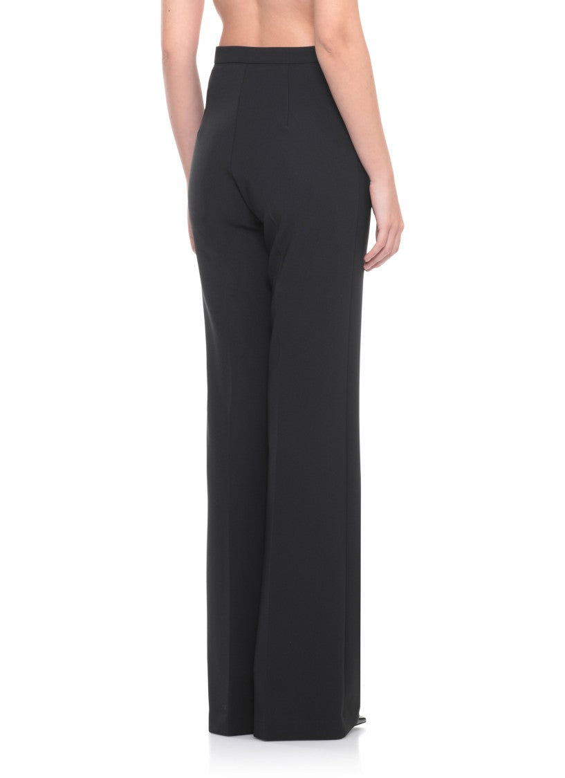 Elisabetta Franchi Tailored Black Crepe Pants With Logoed Flaps