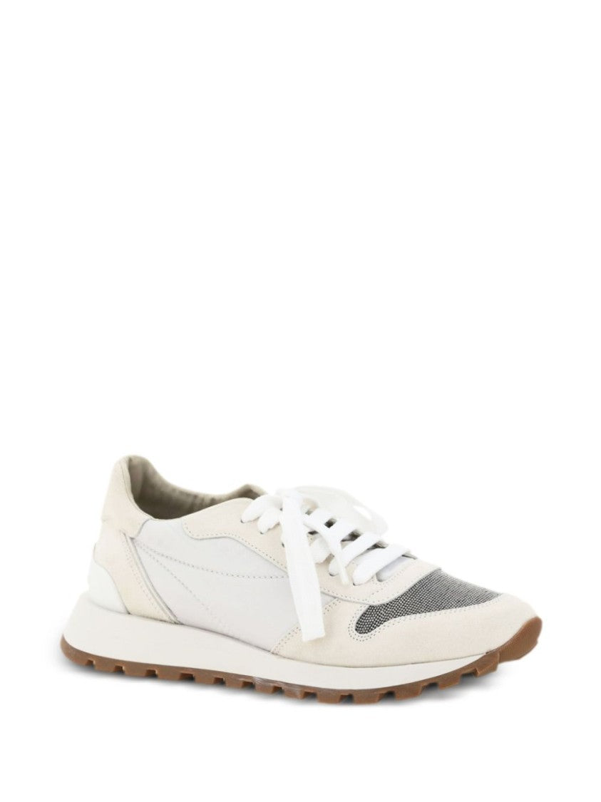 Brunello Cucinelli Color-Blocked Leather And Fabric Sneakers