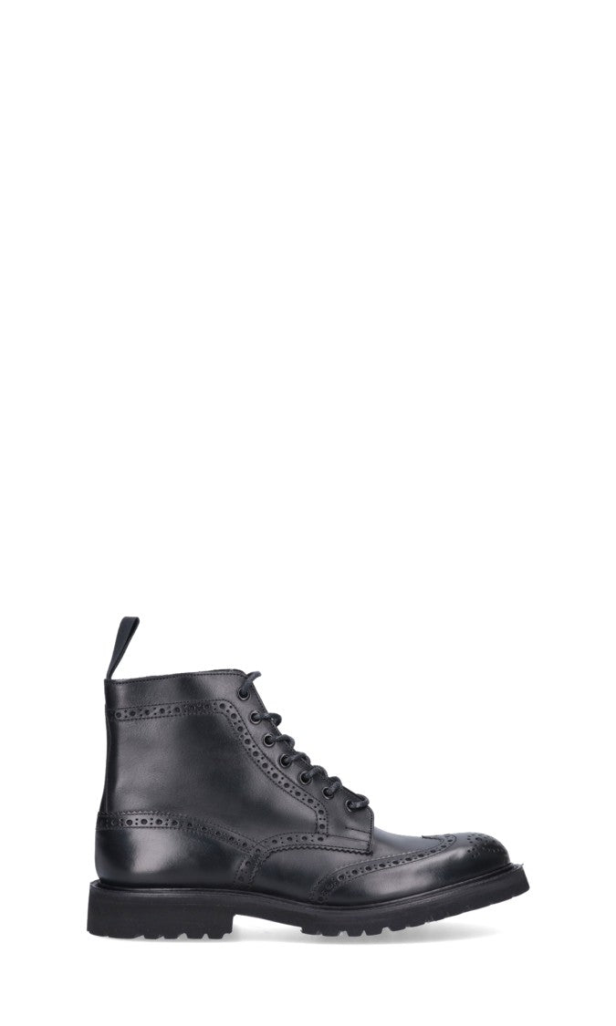 Tricker's Classic Brogue Lace-Up Black Leather Boots