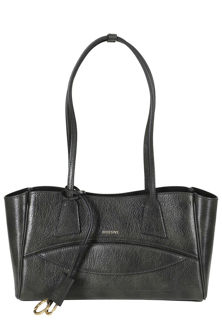Hidesins Green Textured Shopper S Gold Logo Leather Tote Bag