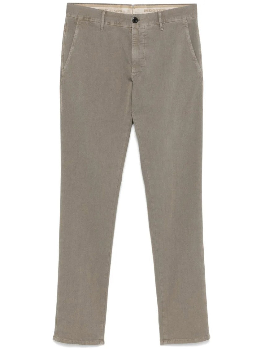 Incotex Taupe-Grey Slim Fit Straight Trousers