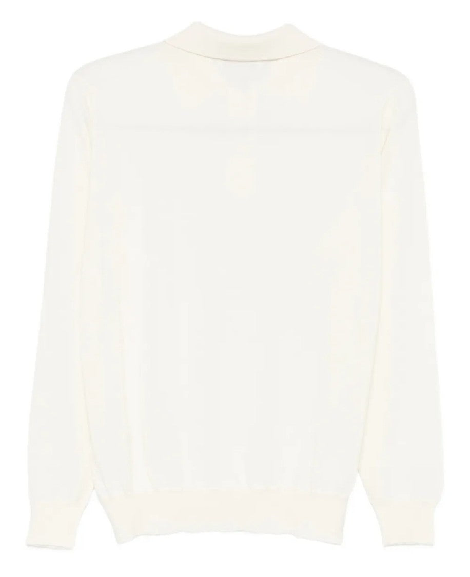 Lardini Minimalist White Long-Sleeve Polo Shirt