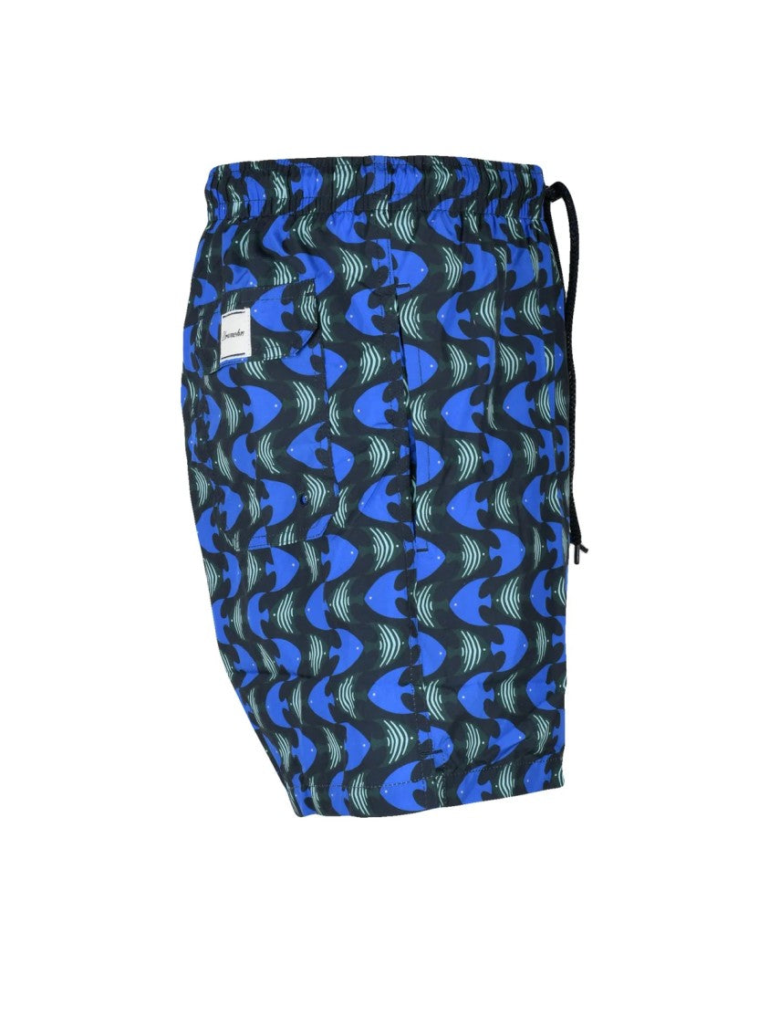 Drumohr Blue Green Striped Polyester Swim Shorts
