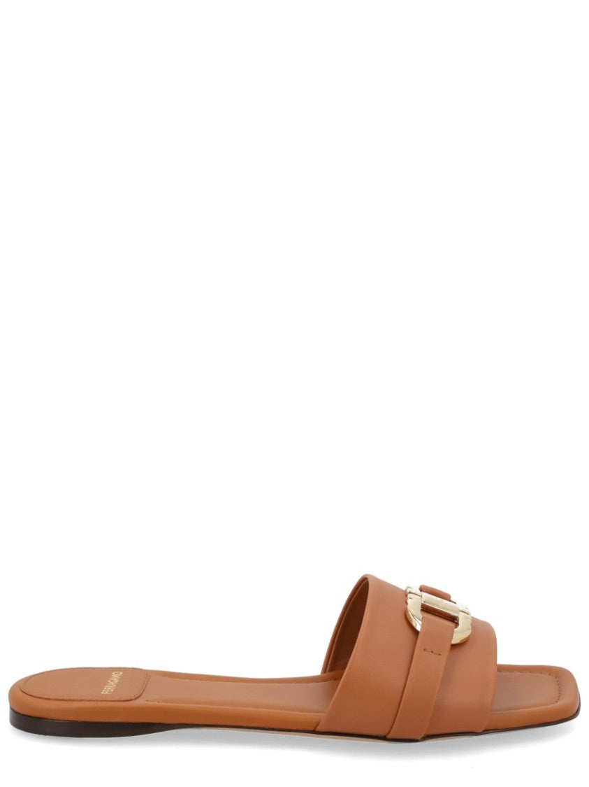 Ferragamo Gancini Calf Leather Minimalist Mules