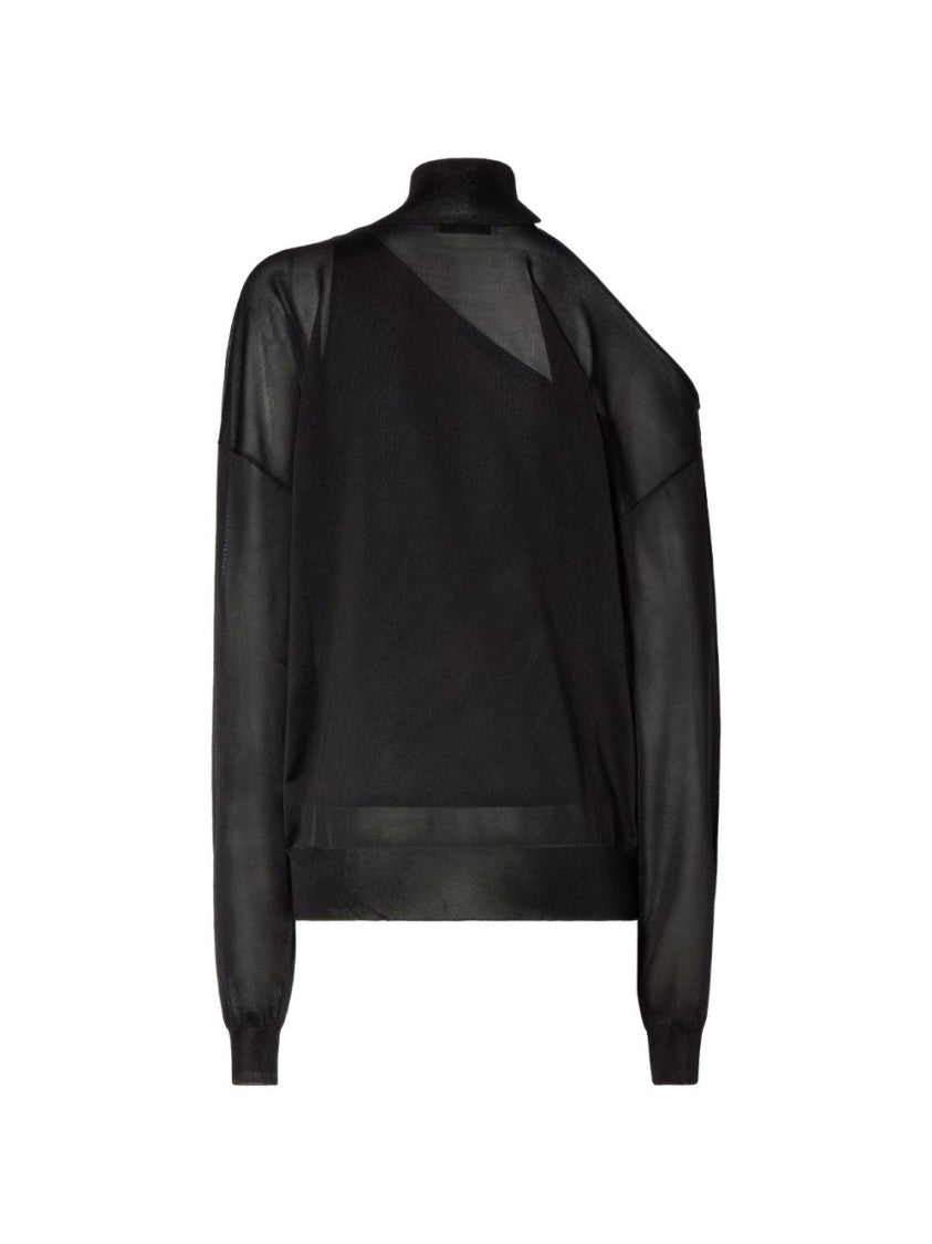 Fendi Asymmetrical Mesh Black Sweater