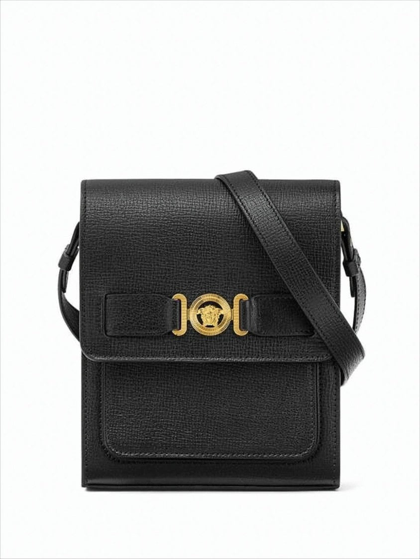 Versace Structured Textured Leather Crossbody Bag