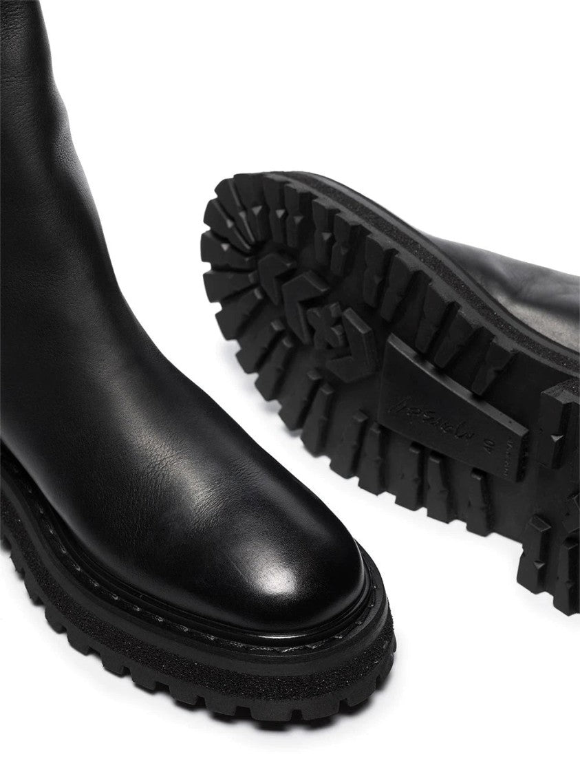 Marsèll Minimalist Black Cow Leather Ankle Boots With Rubber Sole