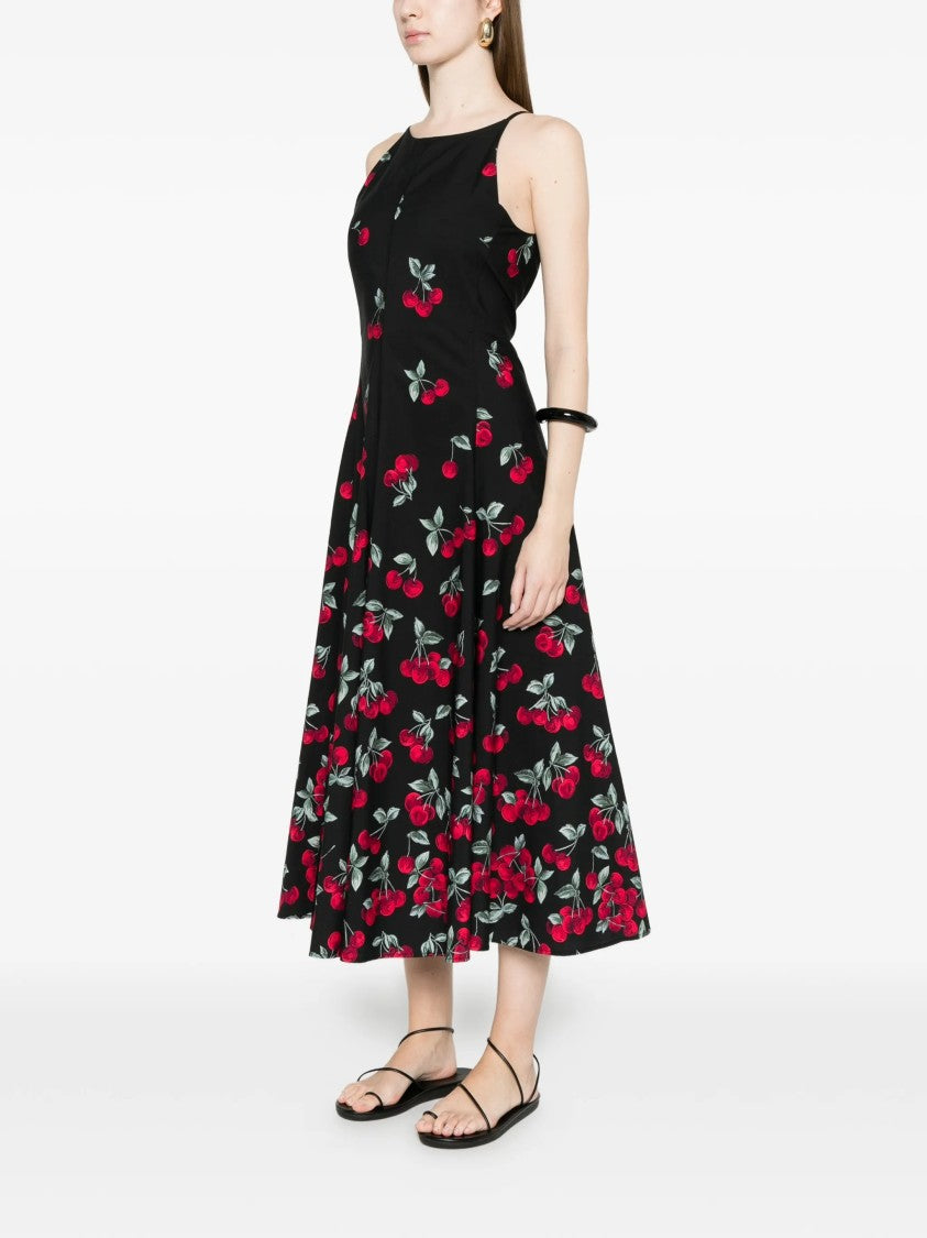 Twin-Set Black Fitted Midi Cherry Print Dress