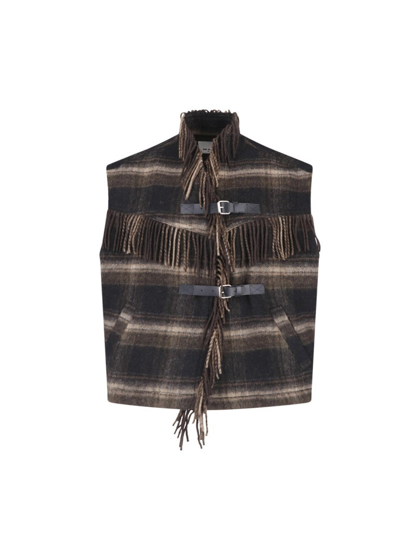 Isabel Marant Étoile Fringe Detail Wool Blend Gilet With Buckle Closure