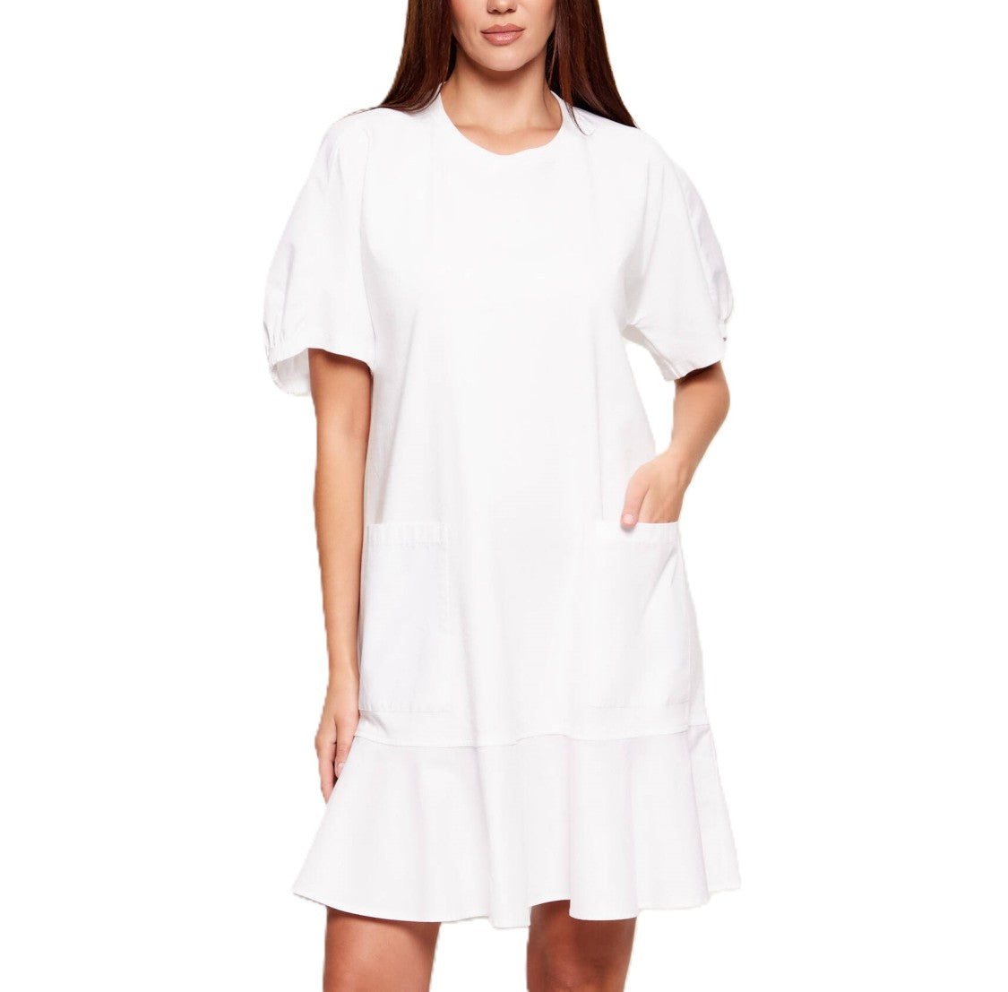 Max Mara Relaxed Fit White Dress With Puffed Sleeves