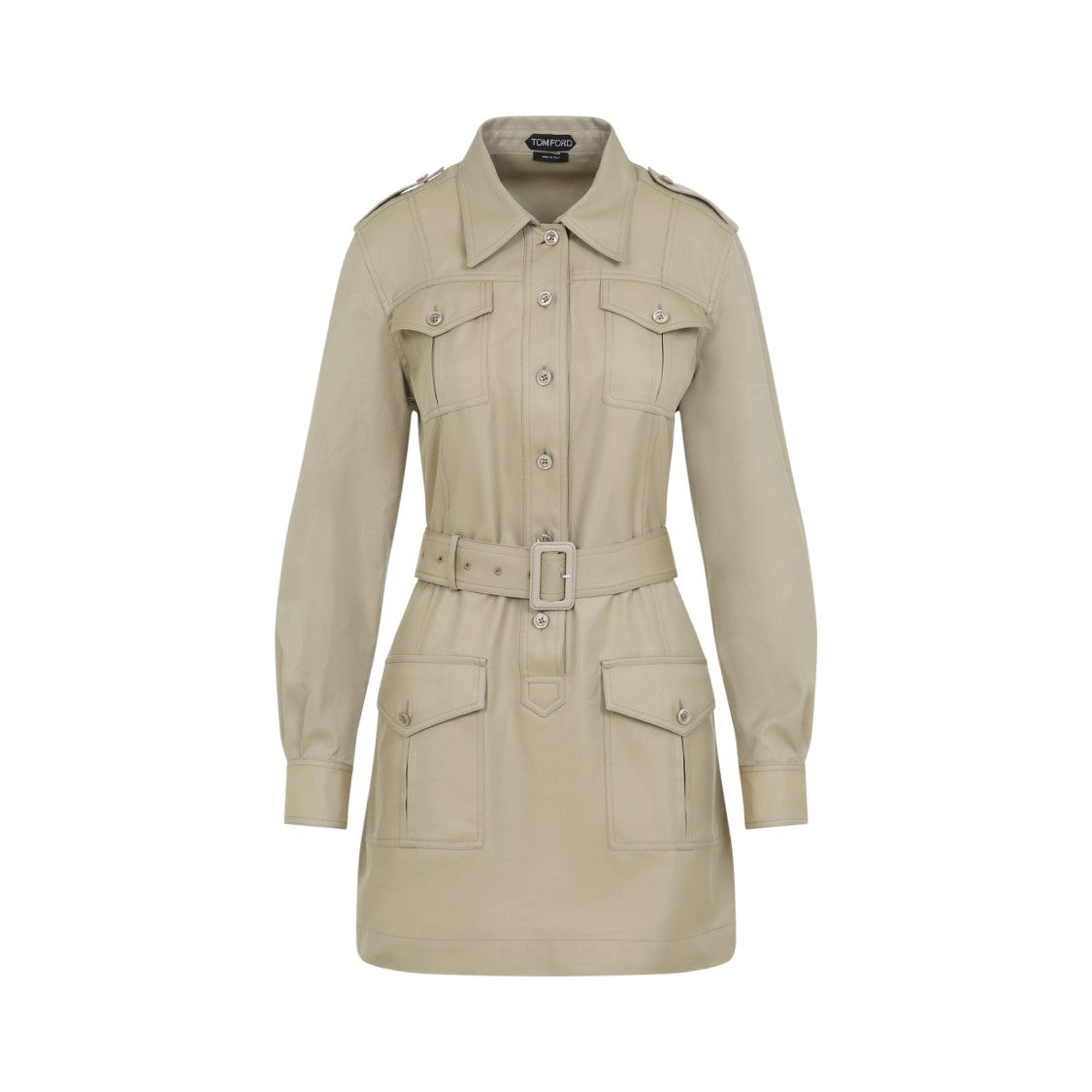 Tom Ford Pale Sage Beige Cotton Safari Mini Dress