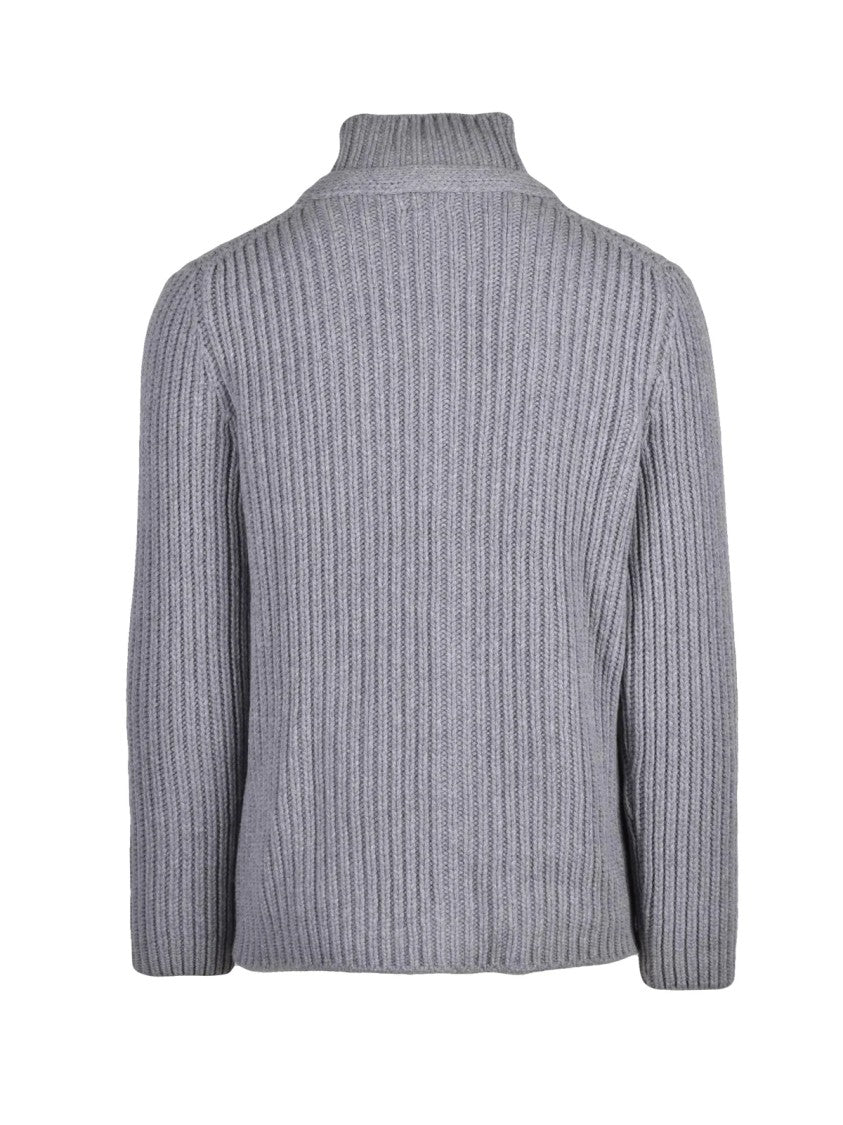 Daniele Fiesoli Grey Wool-Blend Ribbed Cardigan
