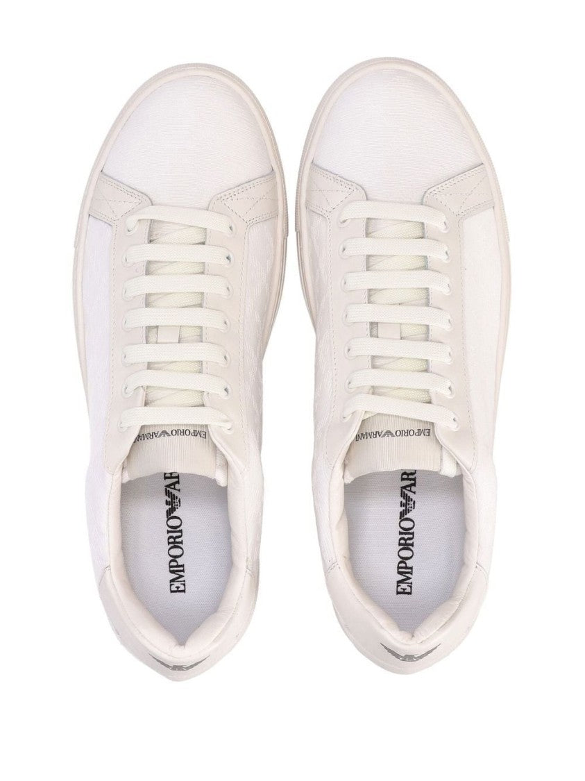 Emporio Armani White Trainers With Textured Upper And Rubber Sole