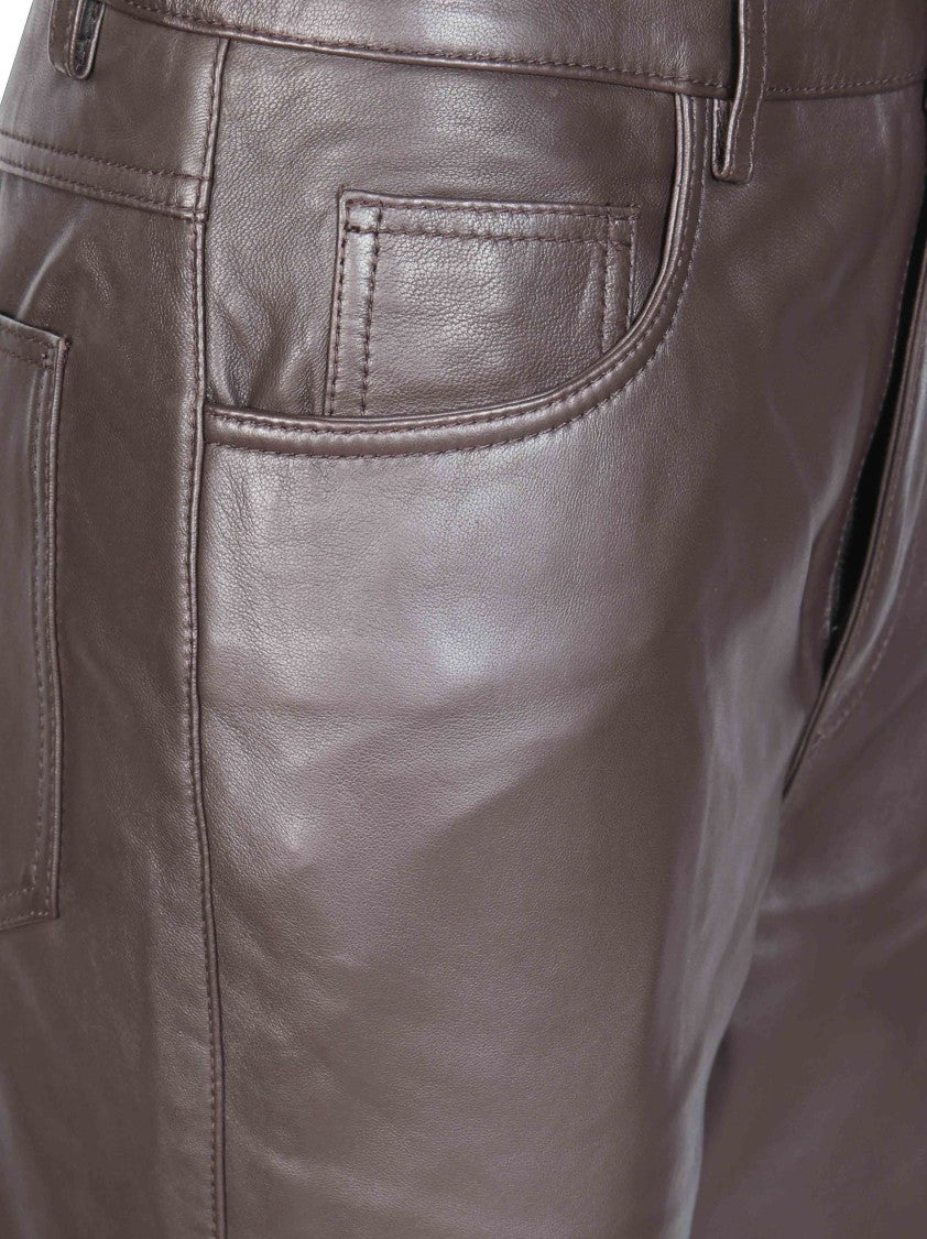 Rotate Straight-Leg Five-Pocket Leather Pants