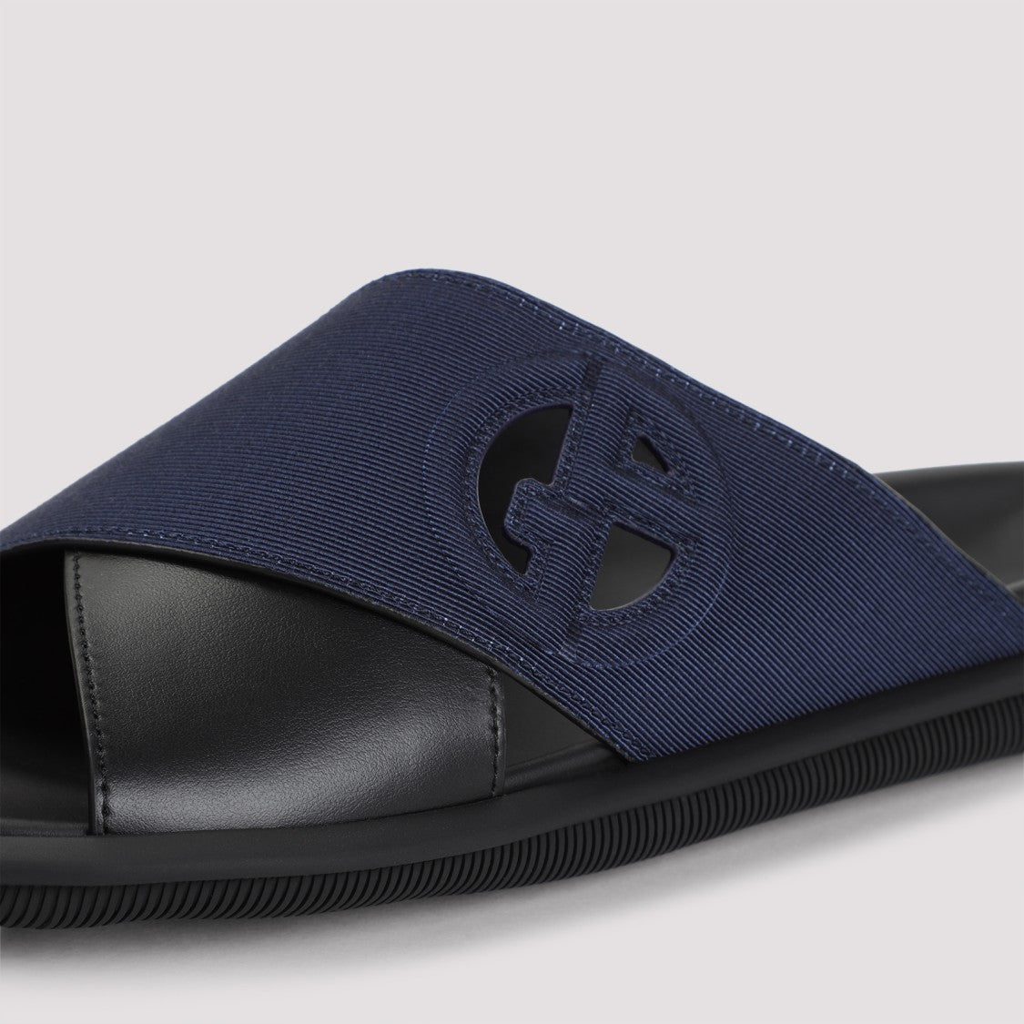 Giorgio Armani Cross Black Bovine Leather Sandals