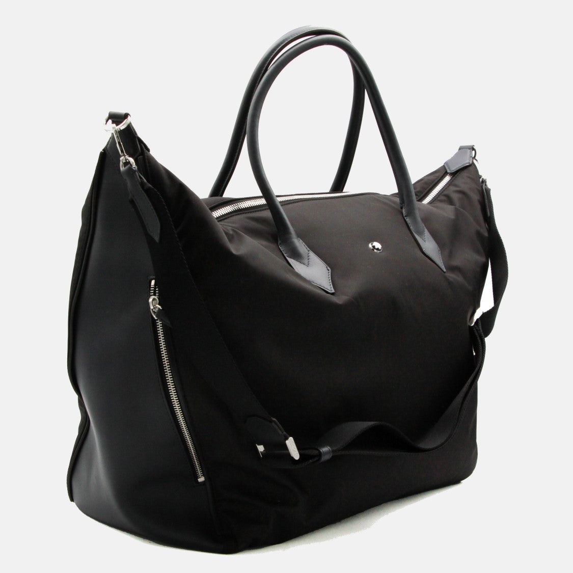 Montblanc Minimalist Black Tote Bag With Leather Handles And Zip Closure