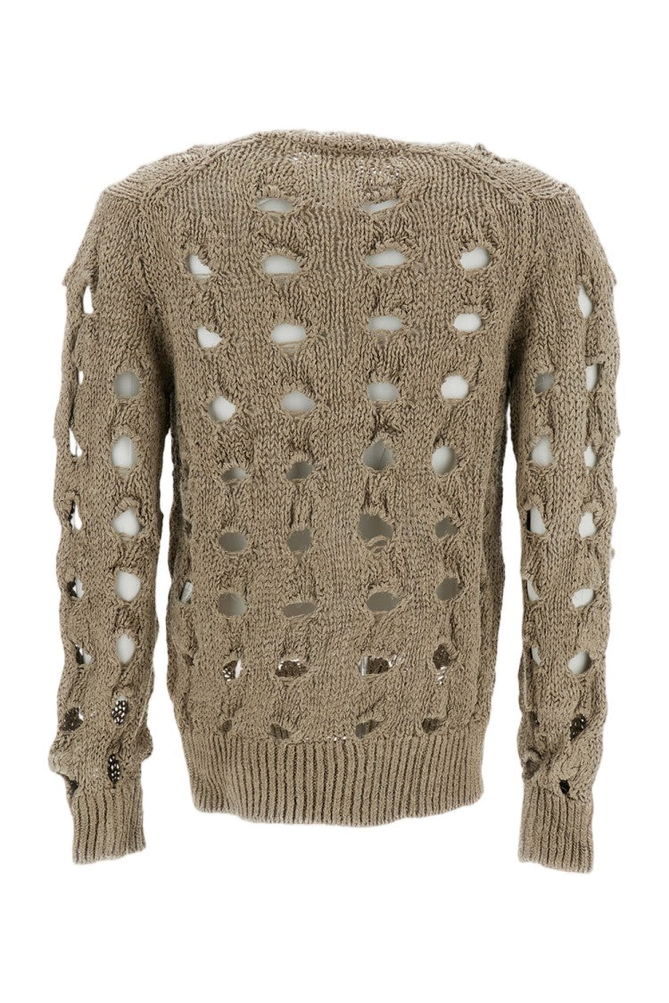 Comme Des Garçons Beige Perforated Hemp Cardigan