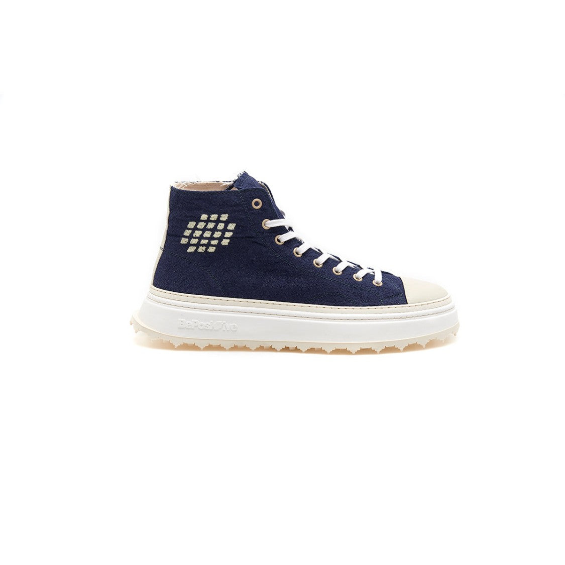 Bepositive Navy Leather Mid-Cut Sneakers