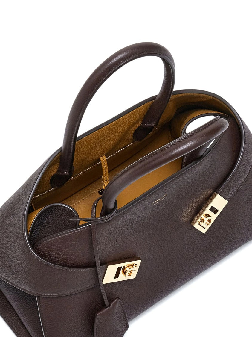 Salvatore Ferragamo Structured Smooth Leather Shoulder Bag With Gold-Tone Hardware