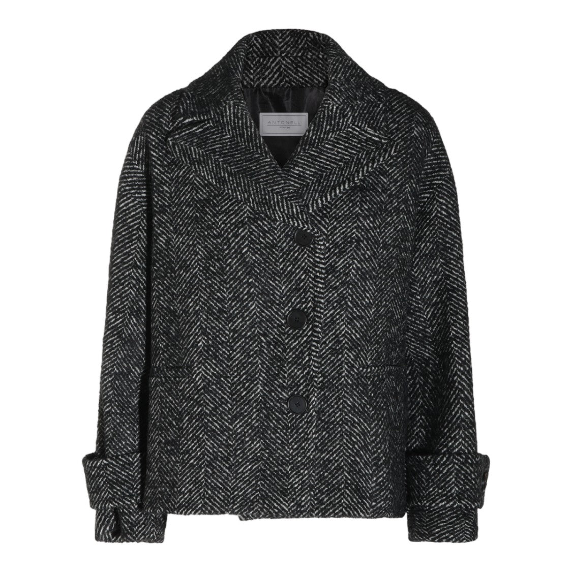 Antonelli Firenze Black White Textured Herringbone Coat