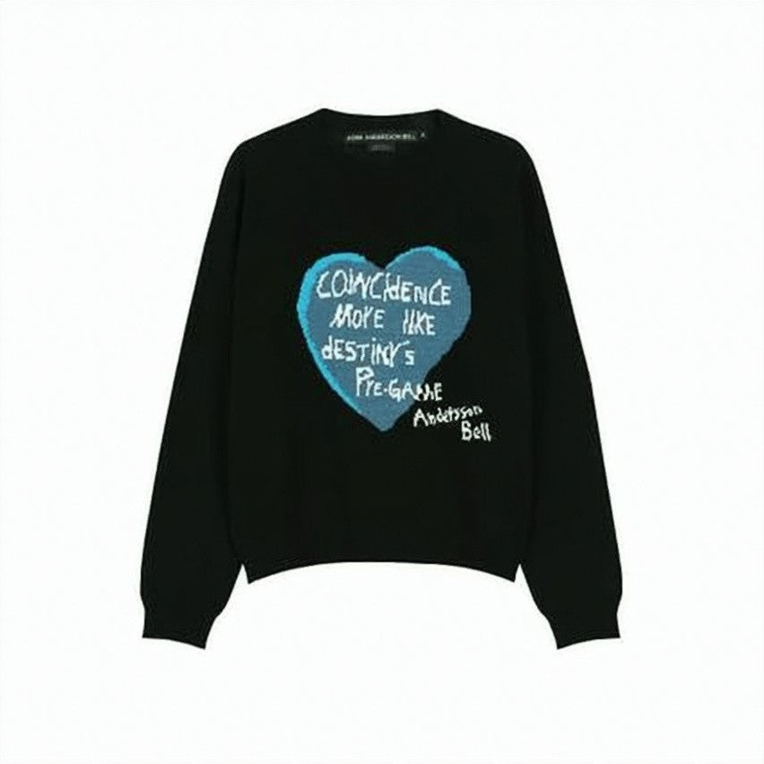 Andersson Bell Black Knit Sweater With Blue Heart Graphic