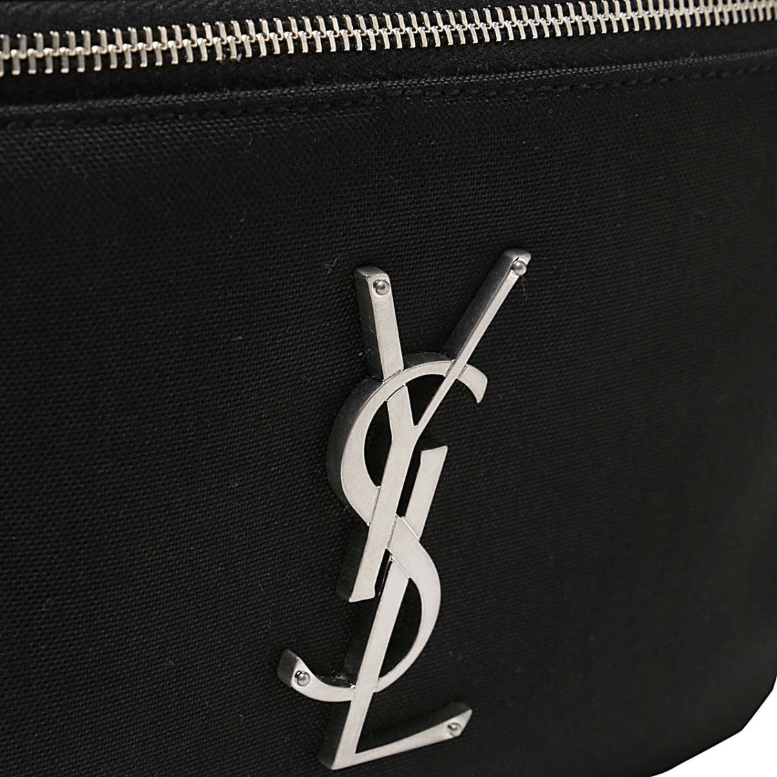 Saint Laurent Black Waist Bag With Silver Ysl Logo And Adjustable Strap