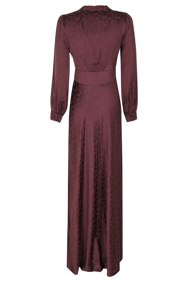 Rixo Wine Viscose Jacquard Asymmetrical Maxi Dress