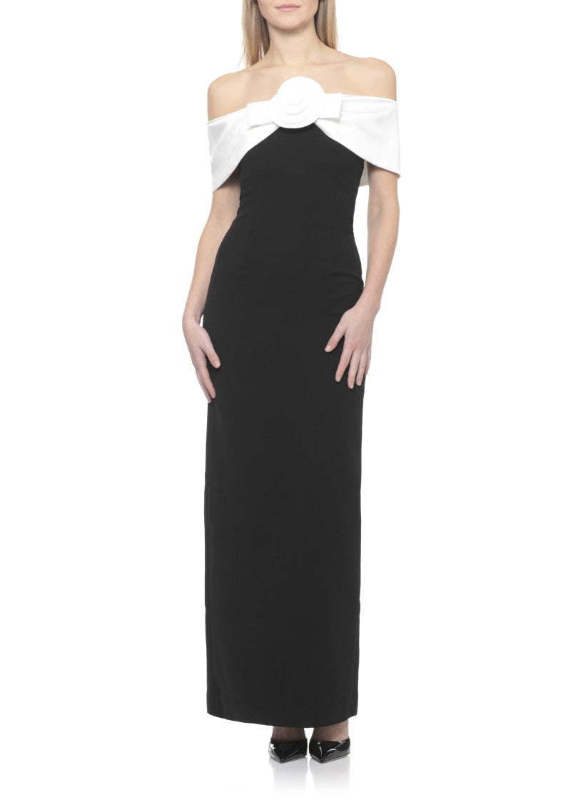 Self-Portrait Contrasting Off-Shoulder Floral Detail Maxi Dress