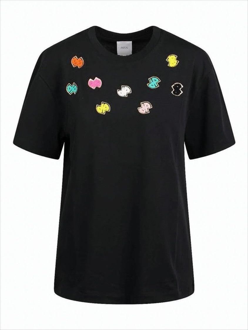 Patou Black Cotton T-Shirt With Abstract Patches