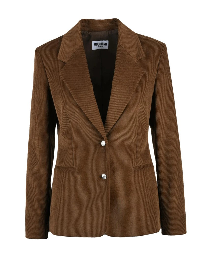 Mo5ch1no Jeans Velvet Corduroy Jacket With Classic Lapel And Elbow Patches