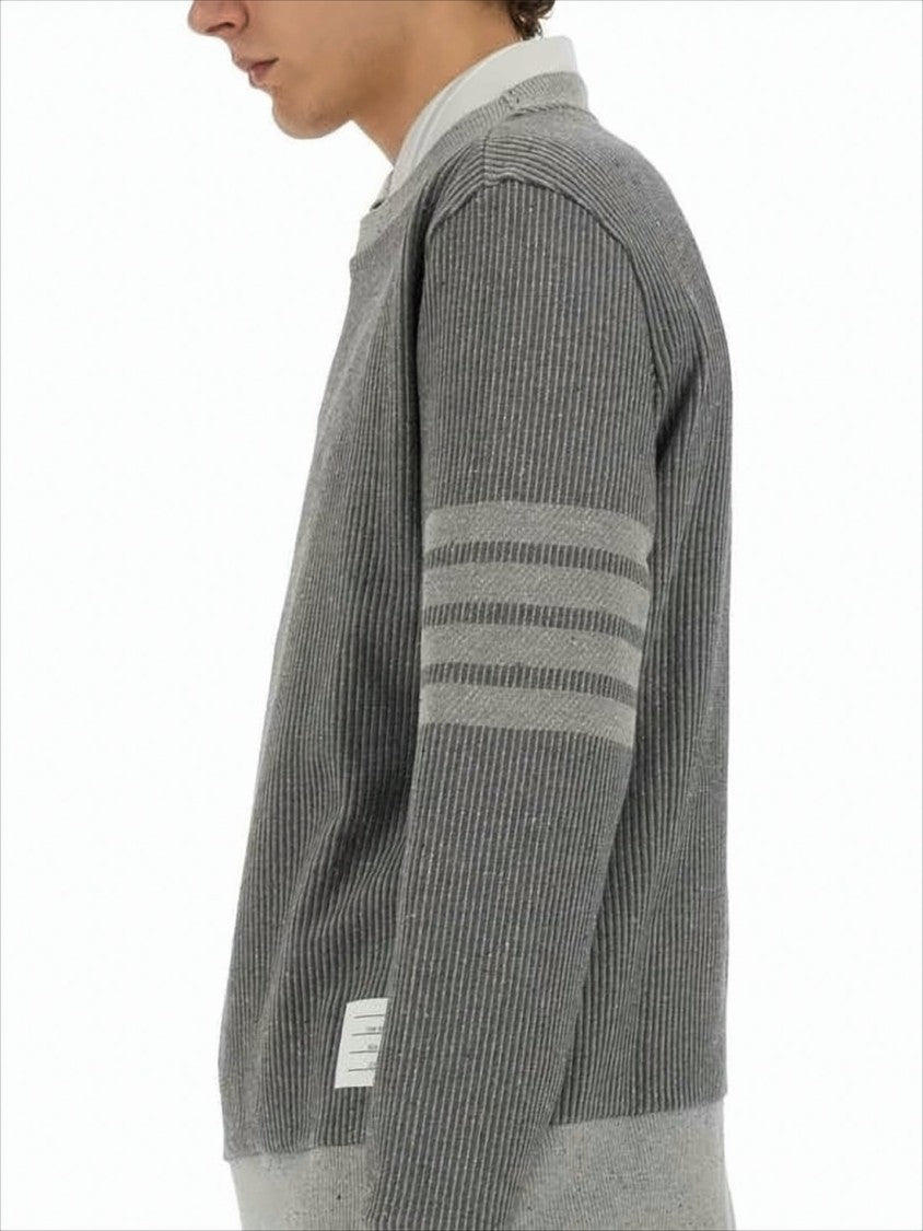Thom Browne Ribbed Knit Sweater With Striped Sleeve Detailing