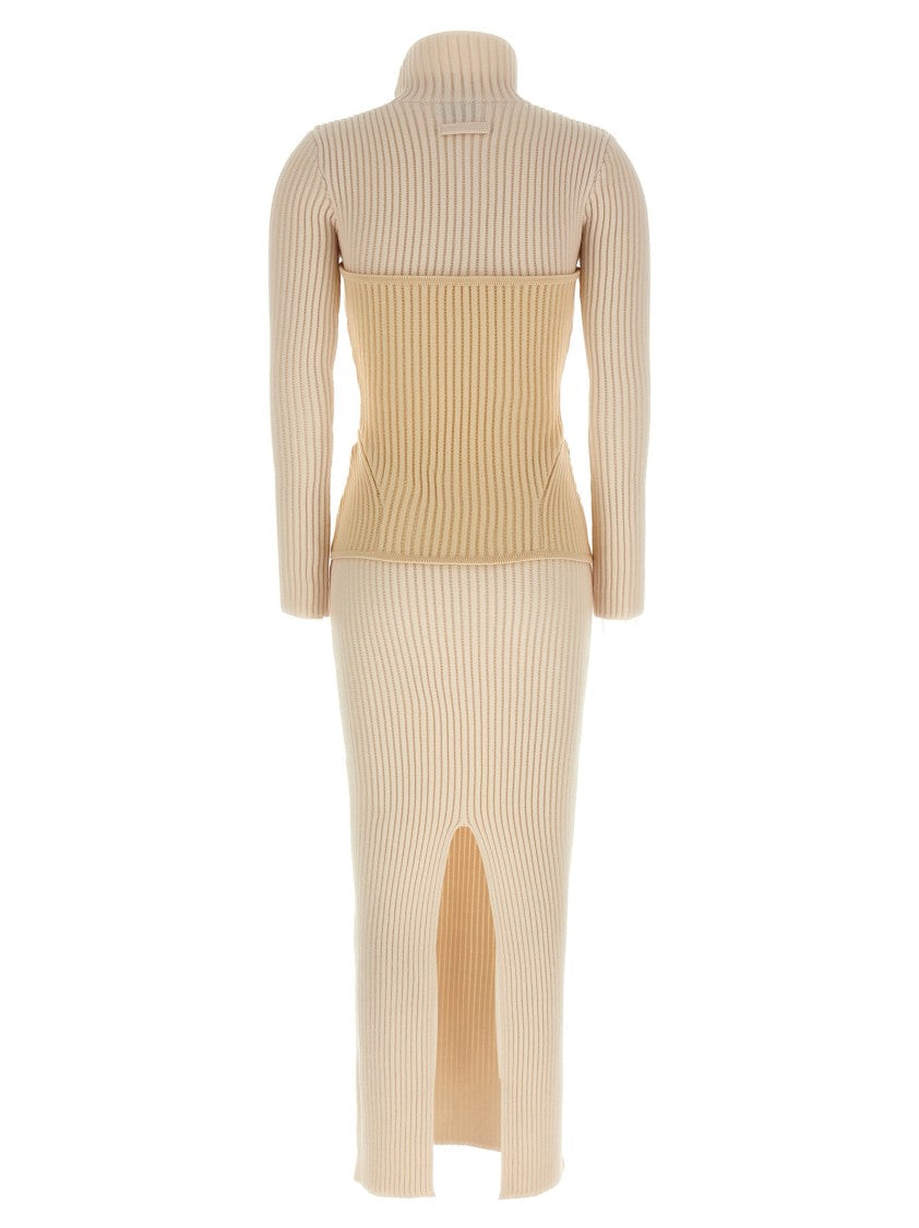 Jean Paul Gaultier Ribbed Merino Wool Corset Dress With Trompe L'oeil Silhouette