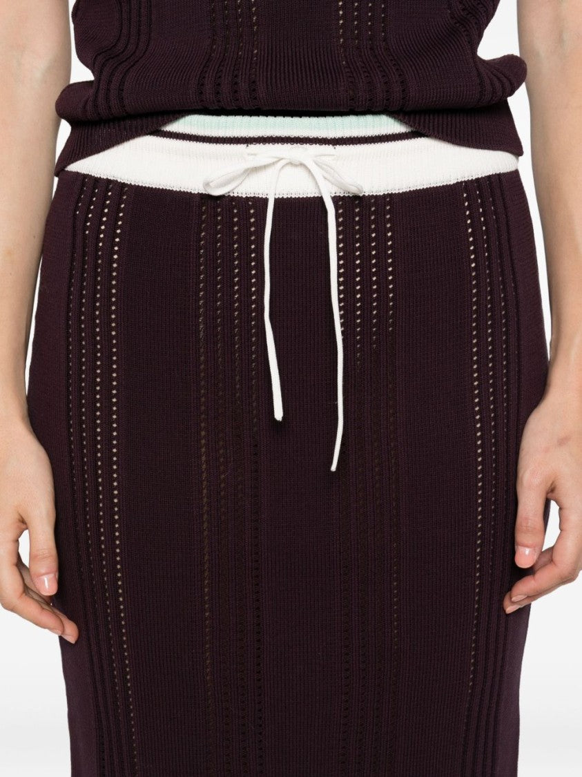 Casablanca Knee-Length Fitted Skirt With Vertical Open-Knit Stripes
