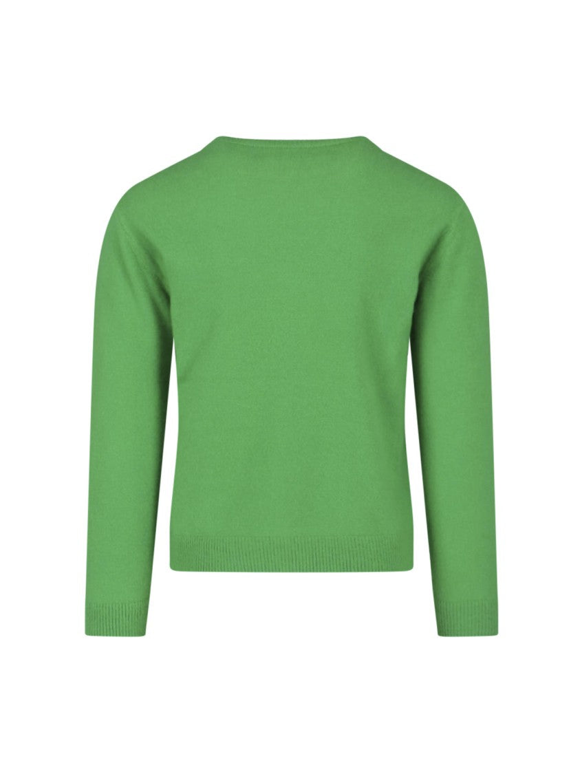 Auralee Green Crew Neck Cashmere Blend Sweater