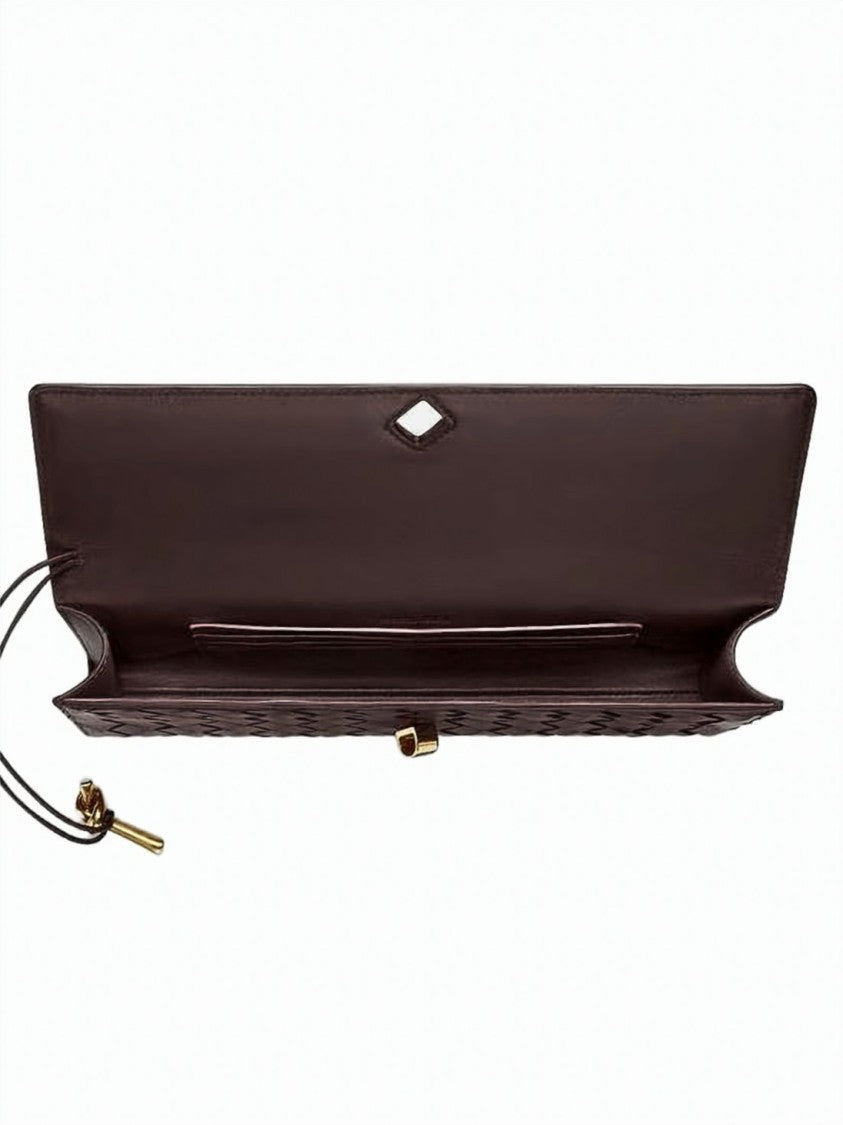 Bottega Veneta Rectangular Woven Lambskin Clutch With Gold-Tone Charm