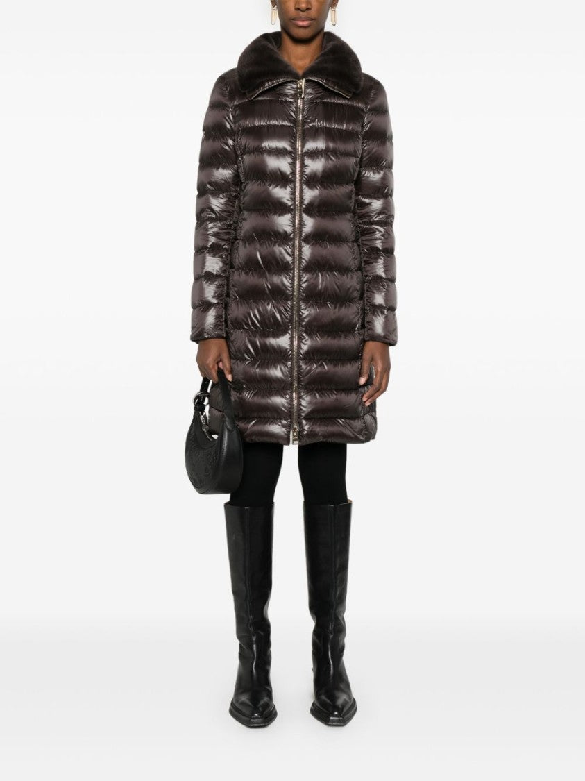 Herno Quilted Long Down Jacket With Plush Collar