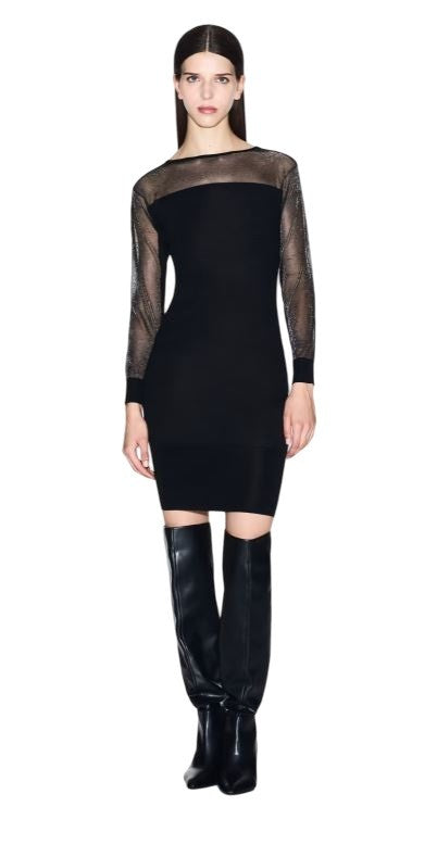 Armani Exchange Fitted Mini Dress With Sheer Mesh Detailing