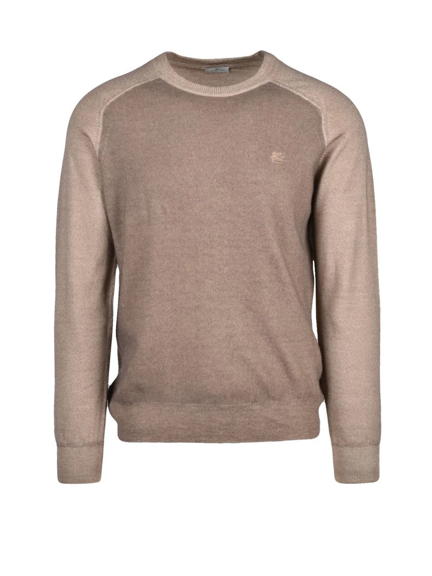 Etro Brown Raglan Sleeves Wool Crewneck Sweater