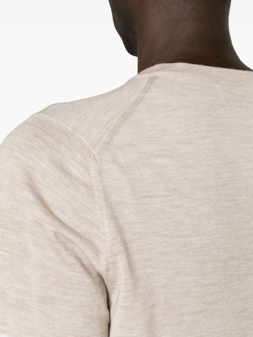 Brunello Cucinelli Beige Ribbed Finishes Wool-Cashmere Sweater