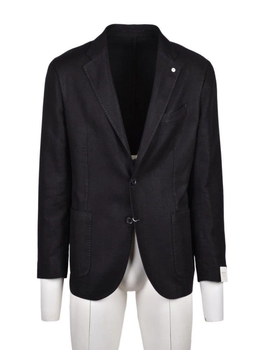L.B.M. 1911 Black Linen Cotton Men Blazer Jacket