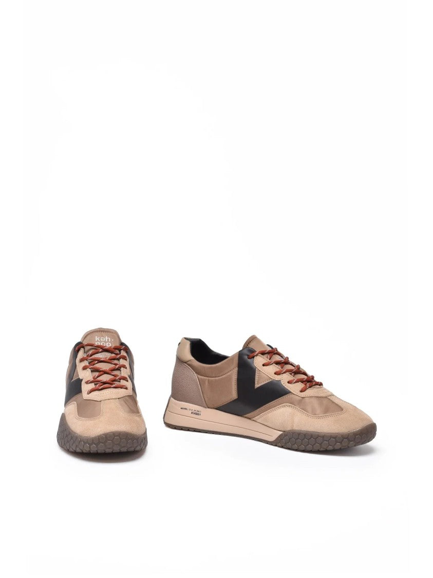 Keh-Noo Taupe Leather Patchwork Sneakers