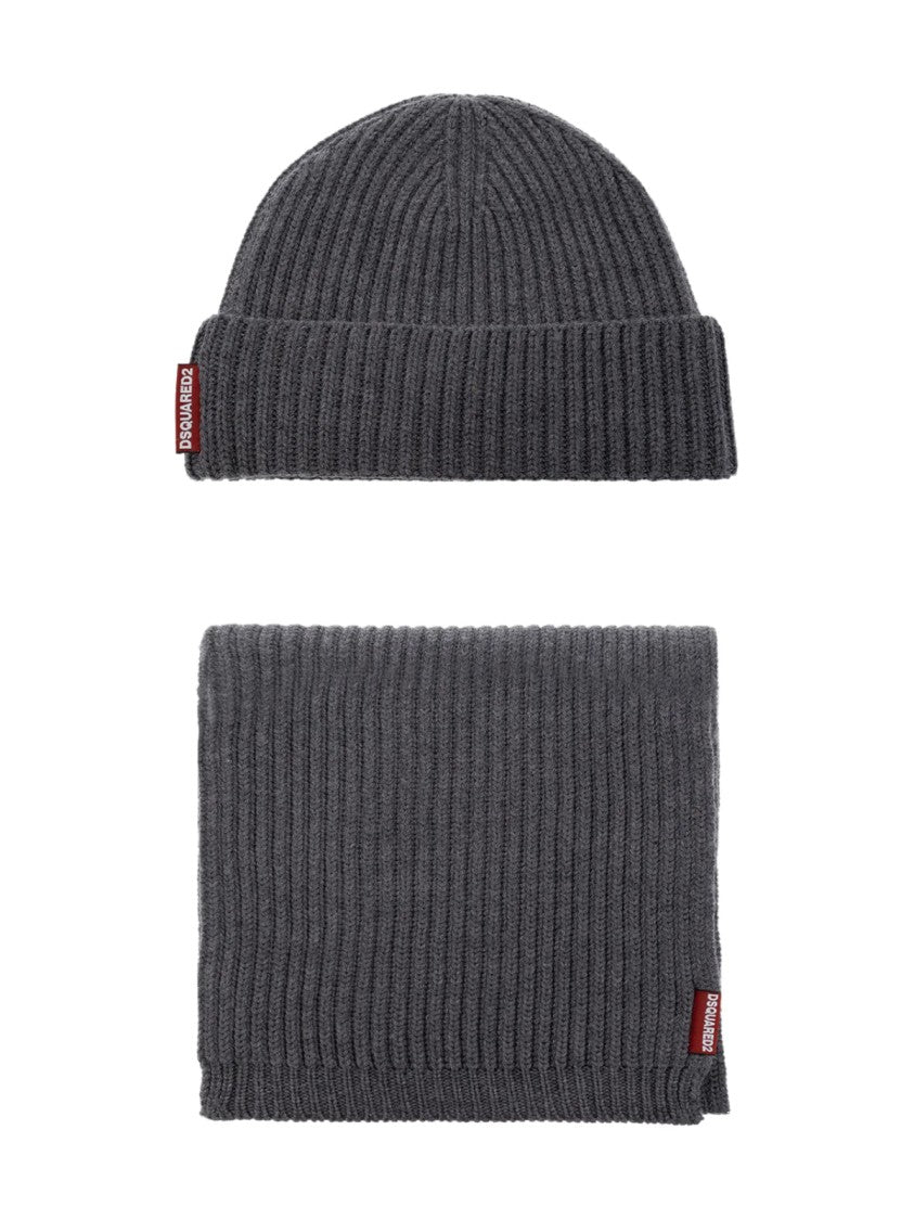 Dsquared2 Warmy Logo Tag Beanie And Scarf Set