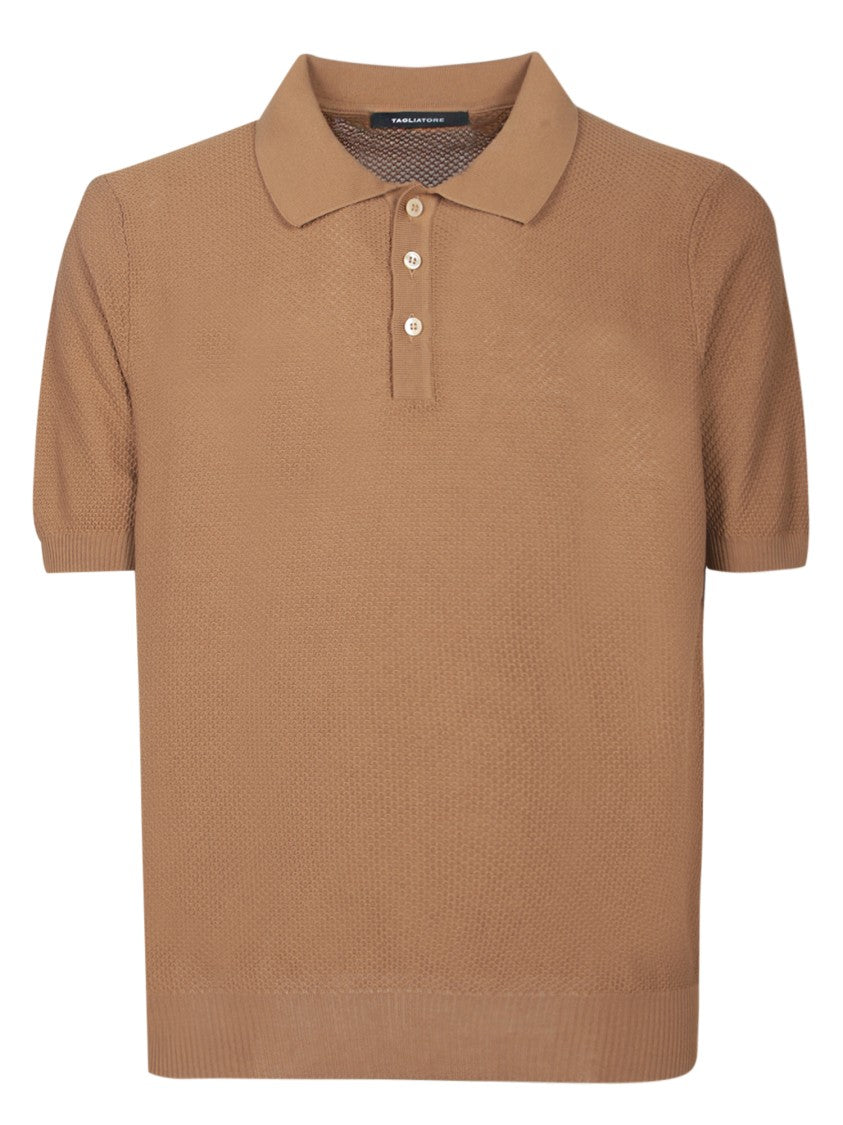 Tagliatore Burnt Brown Cotton Polo With Classic Collar