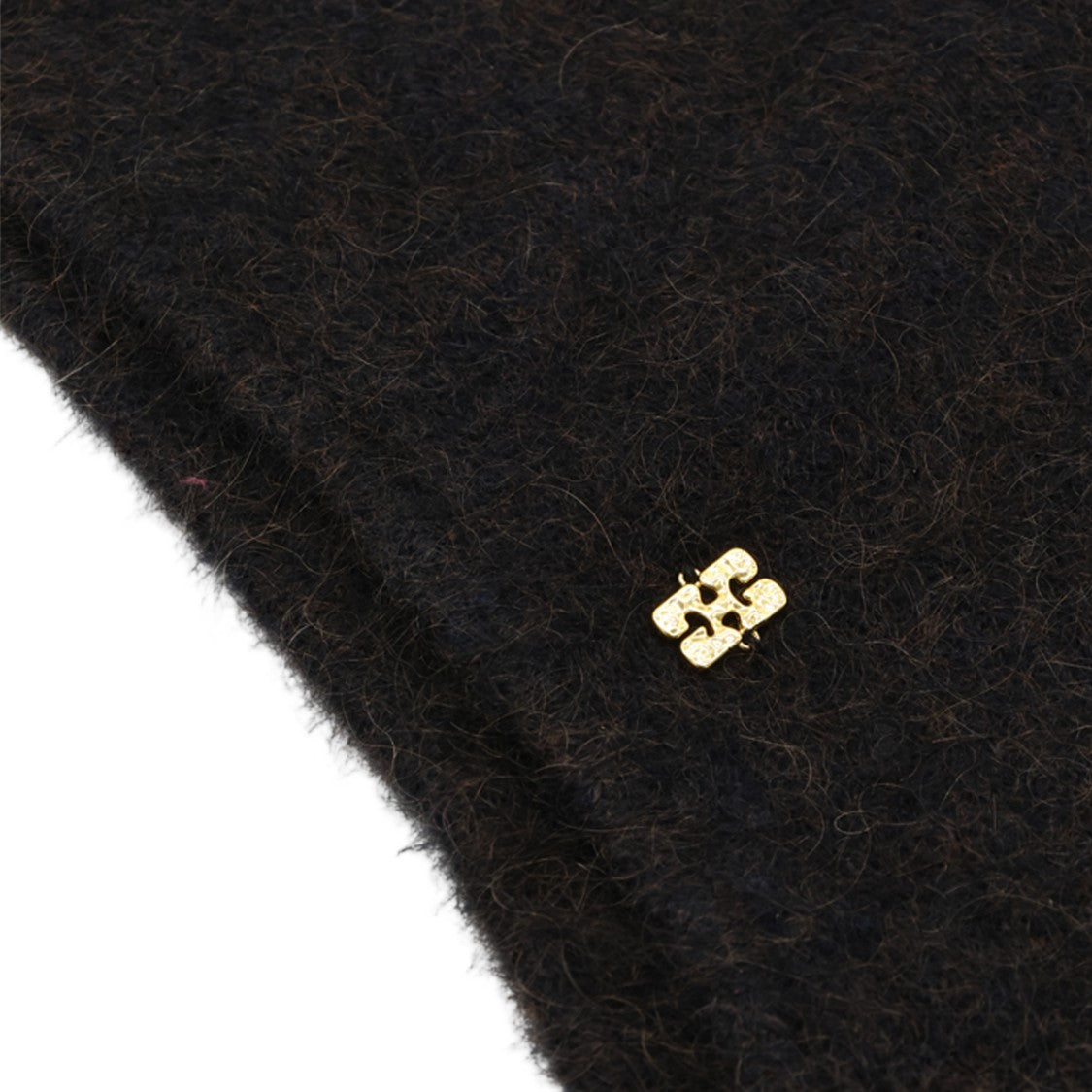 Ganni Black Fuzzy Extended Ties Emblem Hat